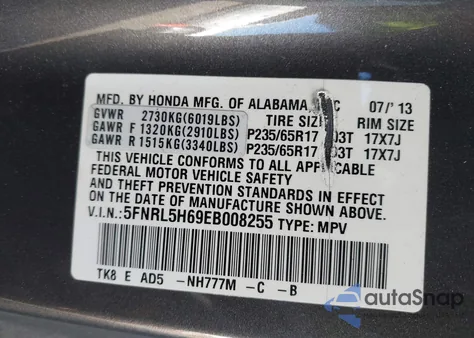2014 Honda Odyssey Ex-L z USA, uszkodzony, nr VIN 5FNRL5H69EB008255